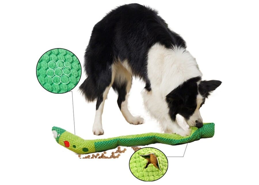 dog playing with an enrichment toy
