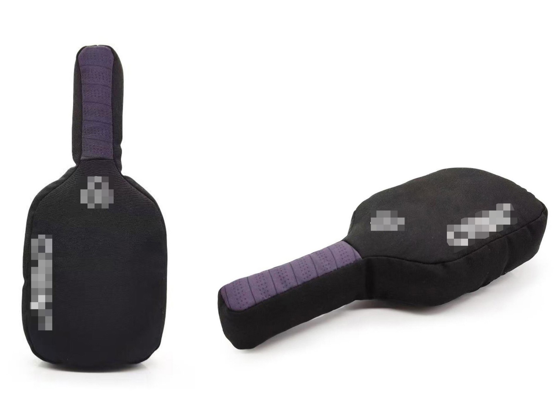 A photo of the custom pickleball paddle plush toy next to the actual human-sized paddle.
