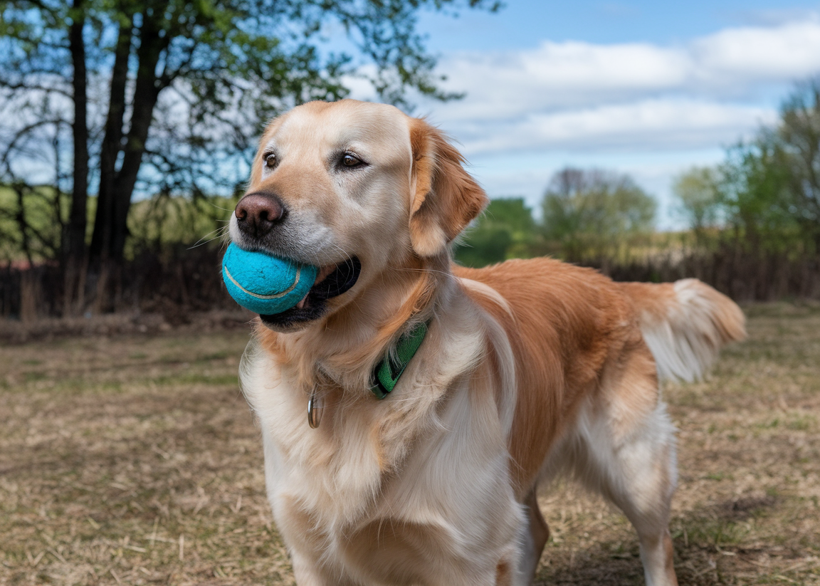 A close-up of a brightly colored, durable dog tennis ball next to a regular one