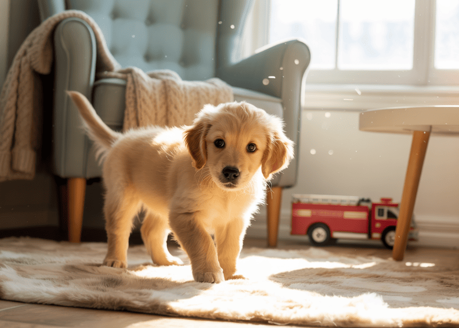 A puppy exploring a new environment confidently
