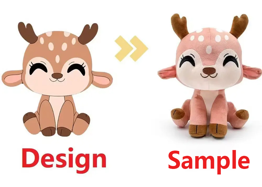 a design sketch next to a finished prototype of a custom dog toy