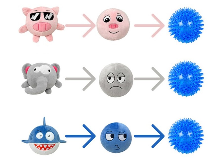Diagram showing the layers of a multi-layer dog toy.