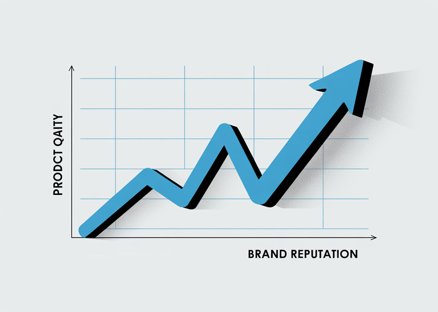 A chart showing brand reputation increasing with product quality