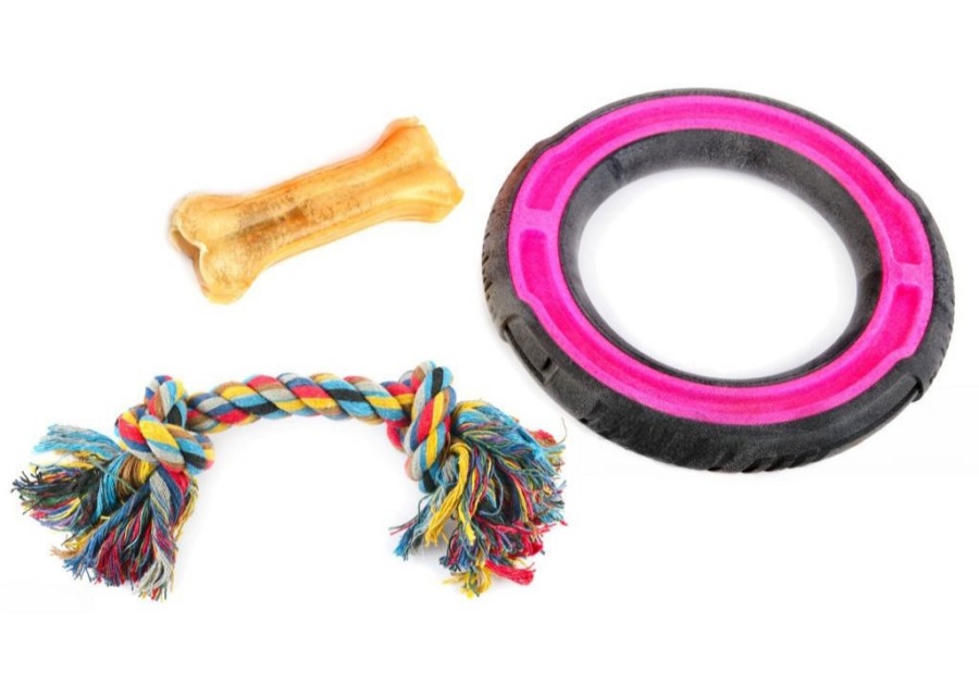 A close-up of different safe toy materials like rubber and nylon.
