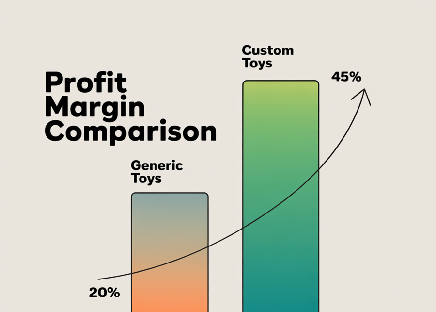 A chart showing the increased profit margin of a custom designed toy versus a generic toy