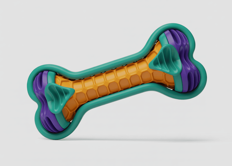 3D rendering of a chew toy showing internal structural design