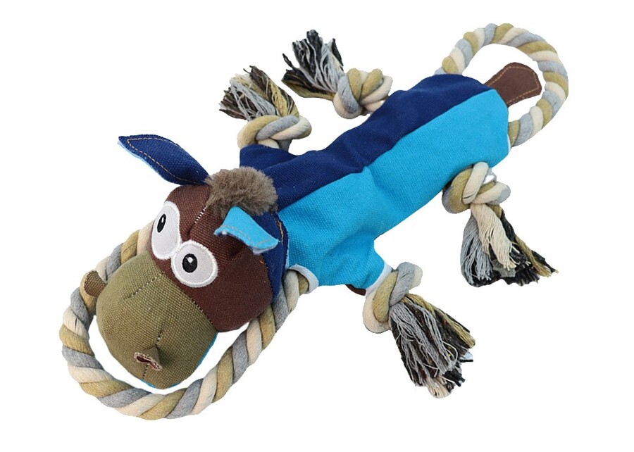 A close-up shot of a durable plush toy showing reinforced, thick stitching along a seam.