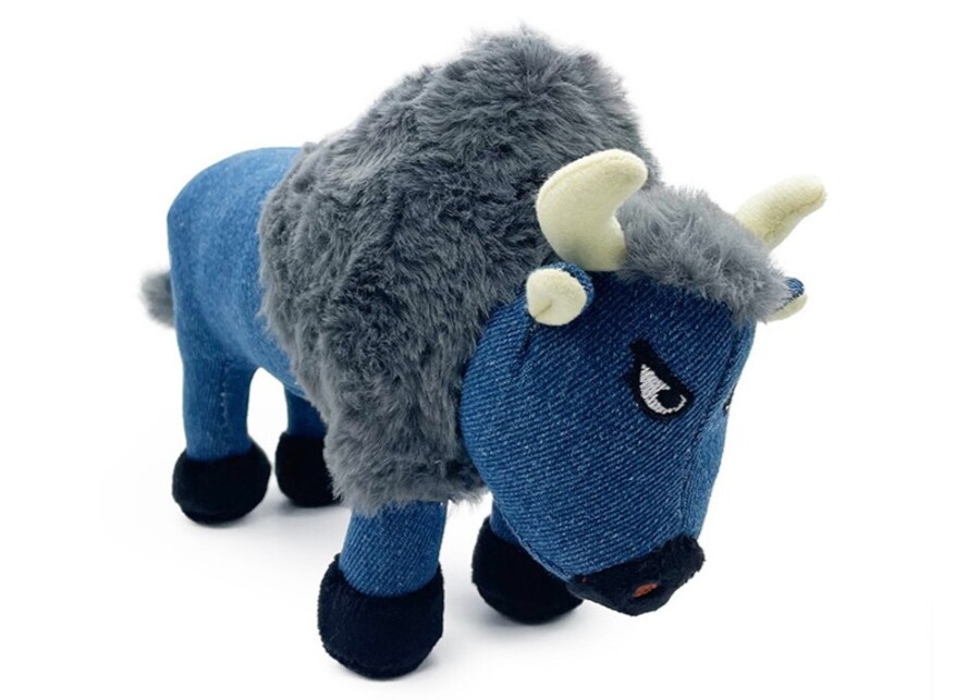 Durable denim plush buffalo dog toy, custom OEM pet supplies from Preeminent manufacturer.
