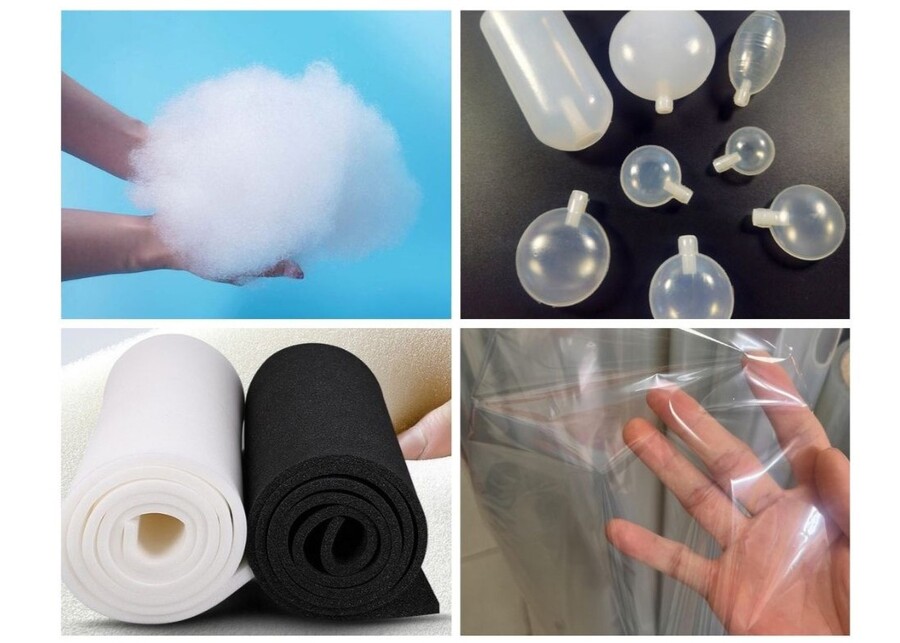 Different types of toy fillings like PP cotton and a squeaker