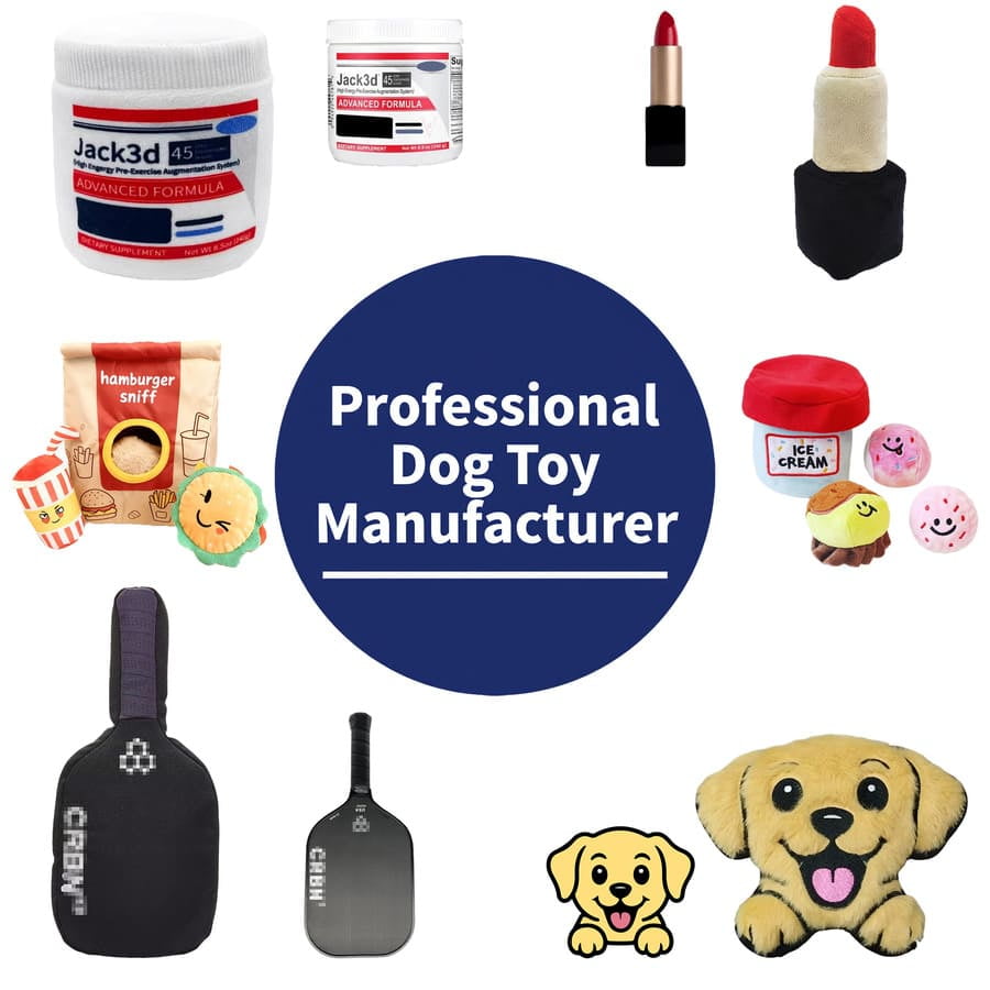 Custom Dog Toys with Various Brand Logos