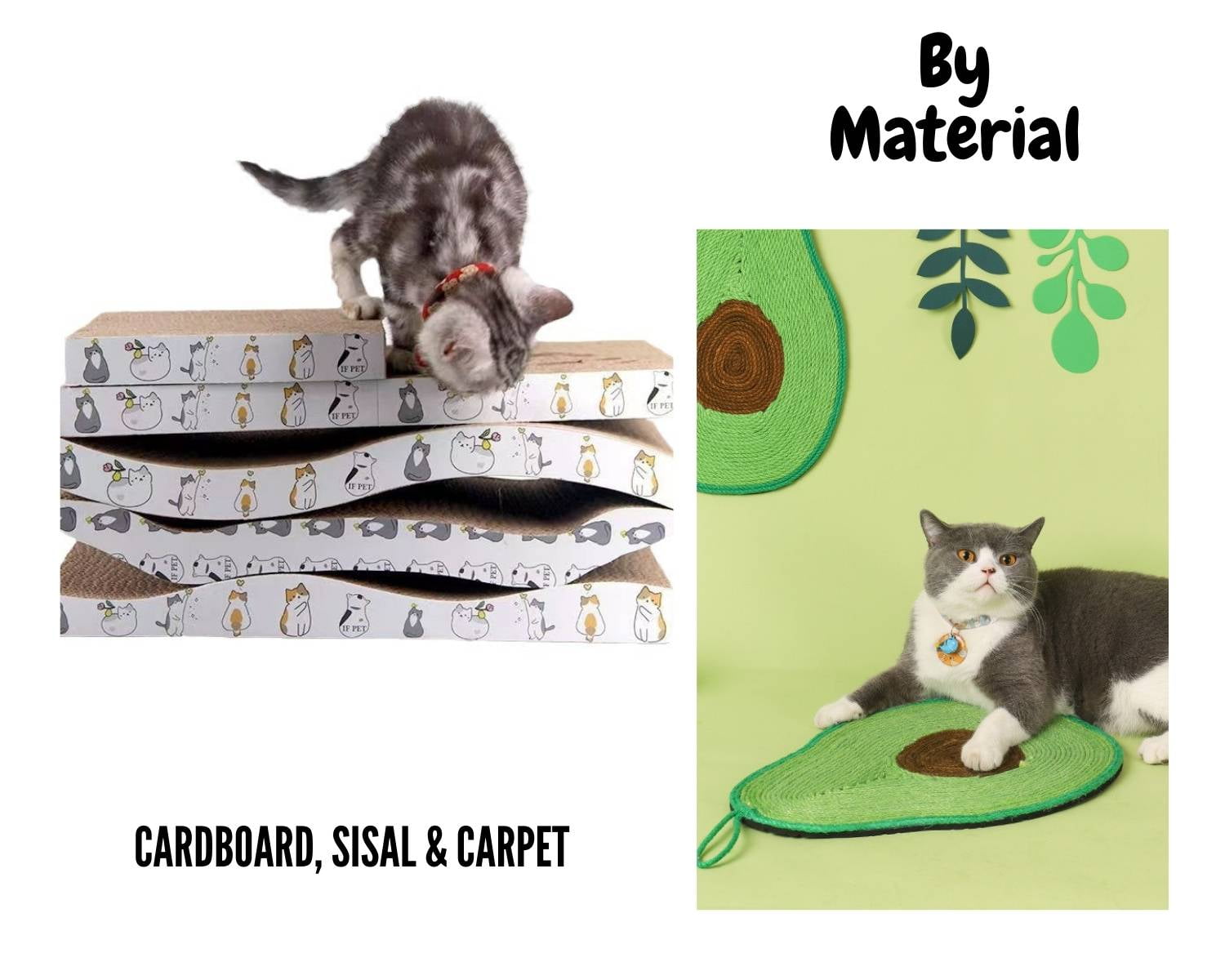 Materials comparison cat scratcher cardboard and sisal rope scratcher