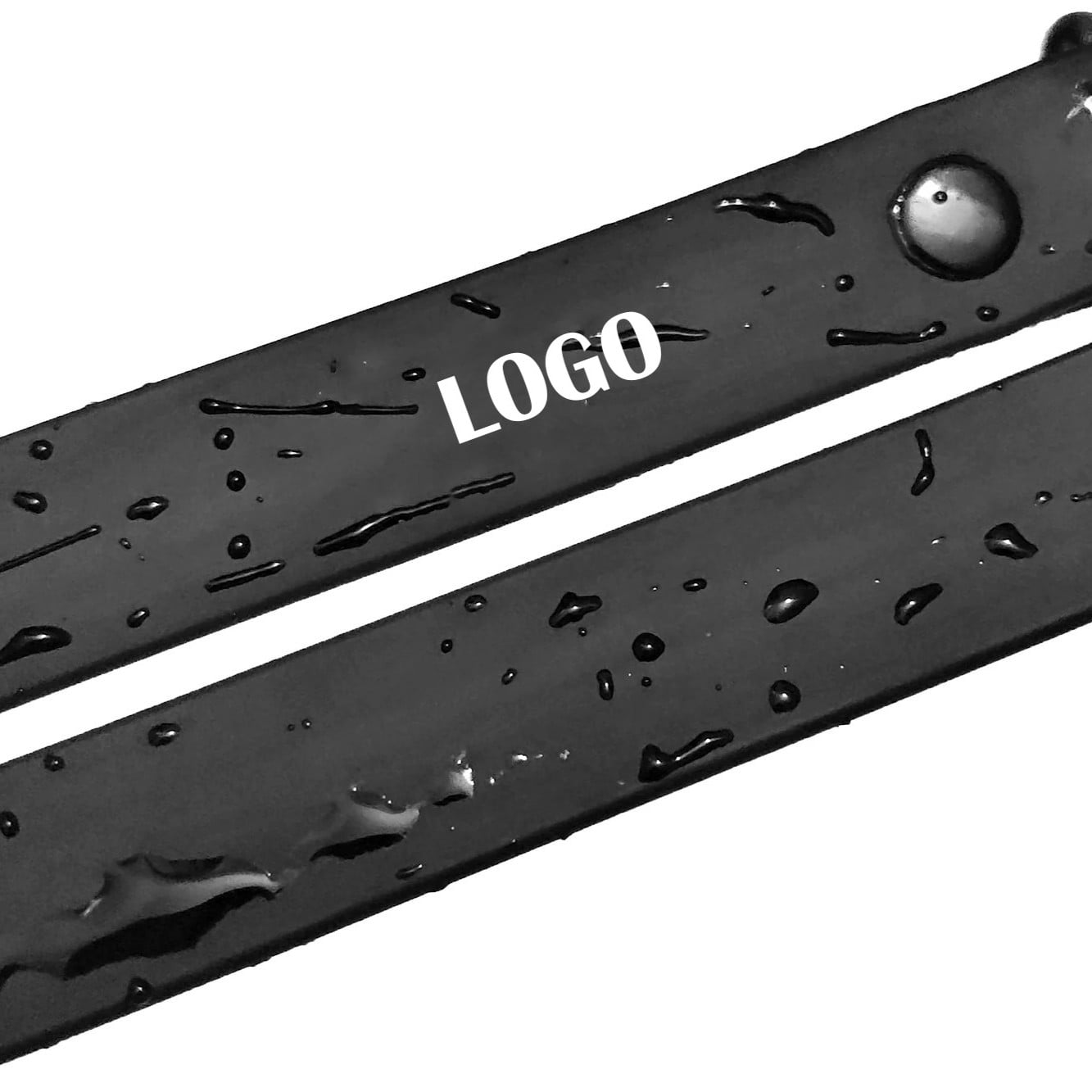 Waterproof coated webbing with water droplets