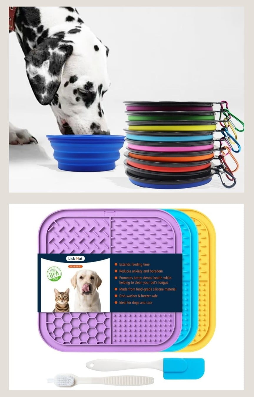 Collapsible Silicone Pet Bowls and Anxiety Relief Lick Mats