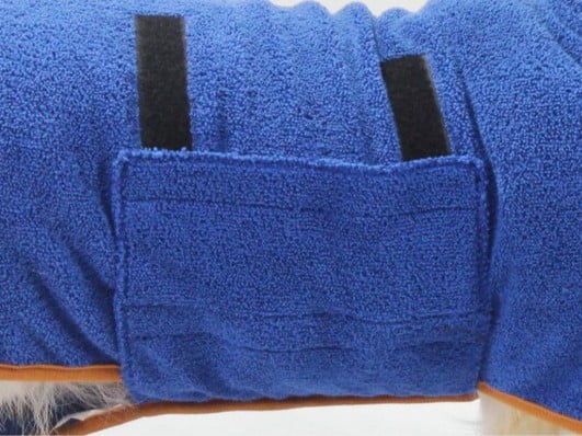 Adjustable wide velcro waistband on pet bathrobe