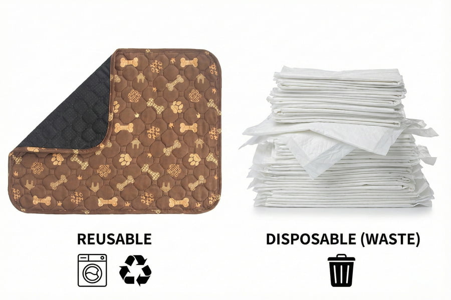 Comparison of reusable dog pee pad versus stack of disposable pee pads