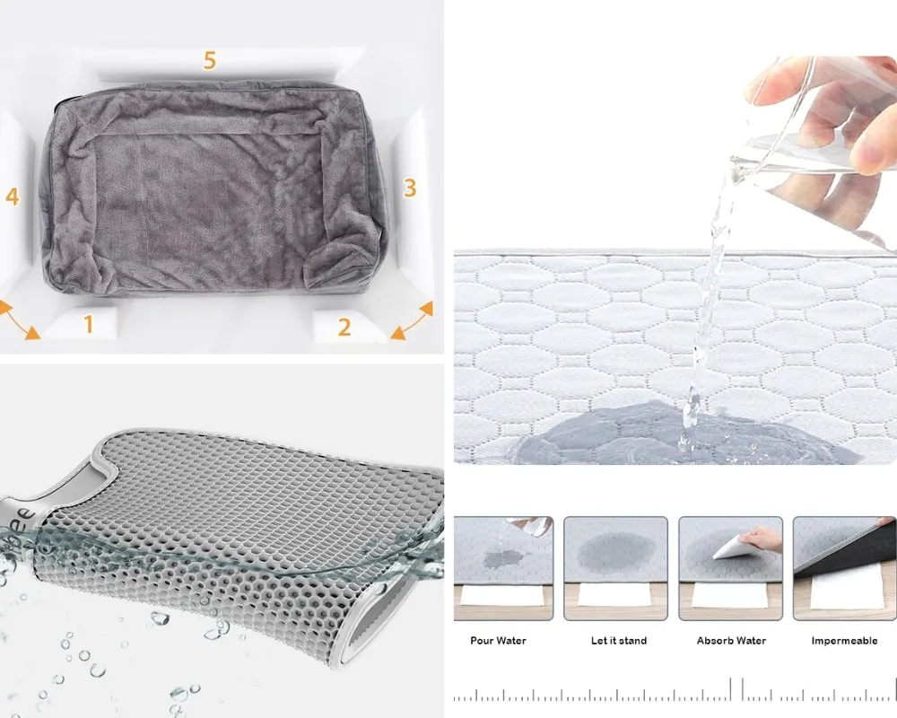 Easy to clean pet beds and cat litter mats