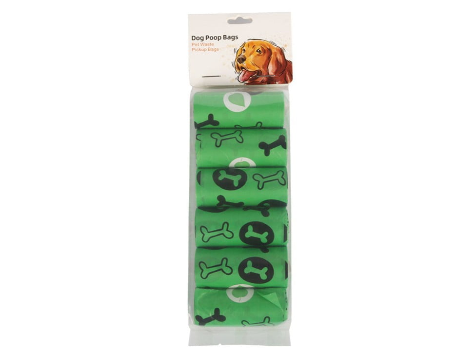 Header card packaging for dog poop bags on retail peg hooks