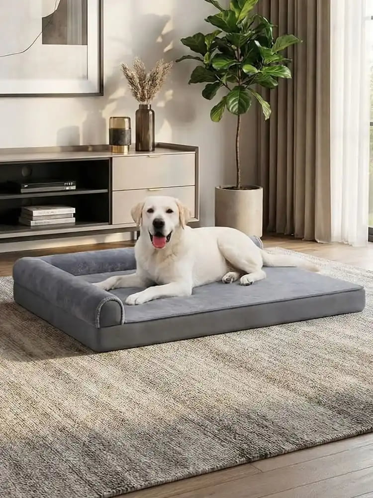 Modern aesthetic pet bed in a stylish living room setting