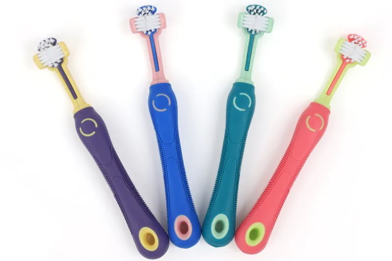 3-sided dog toothbrush cleaning canine teeth efficiently