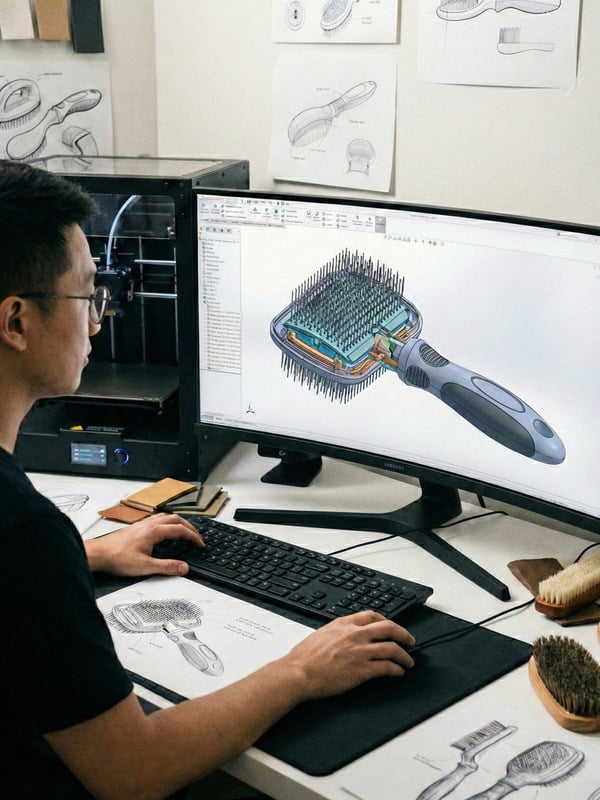 3D CAD modeling and structural design for custom pet grooming brushes