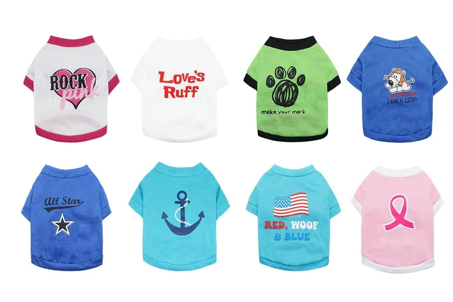 Breathable Pet T-shirts in various colors
