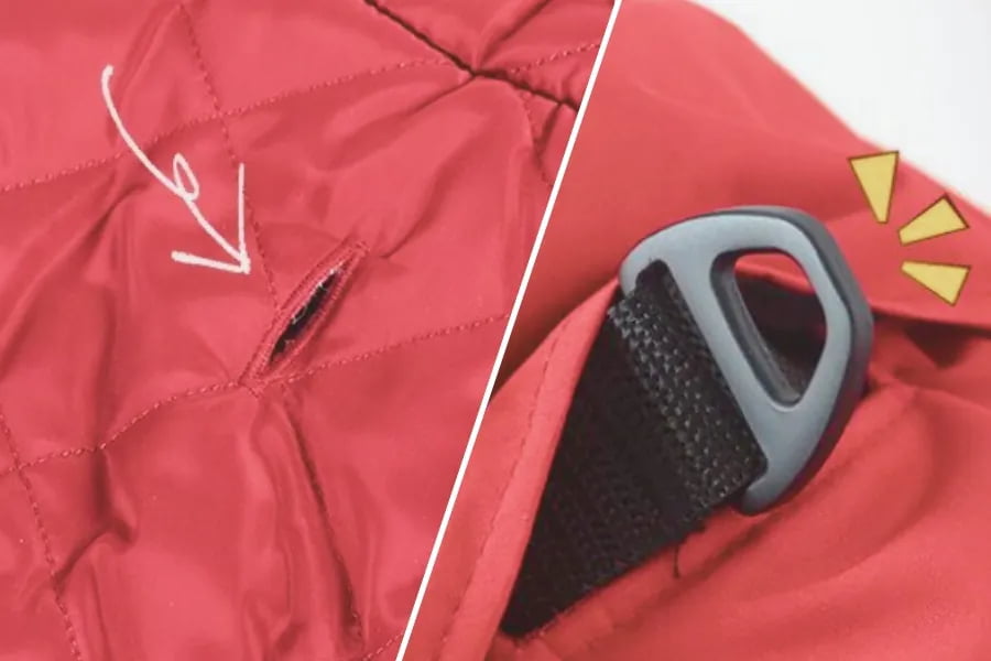 Dog Coat with Hidden Leash Portal and D-Ring
