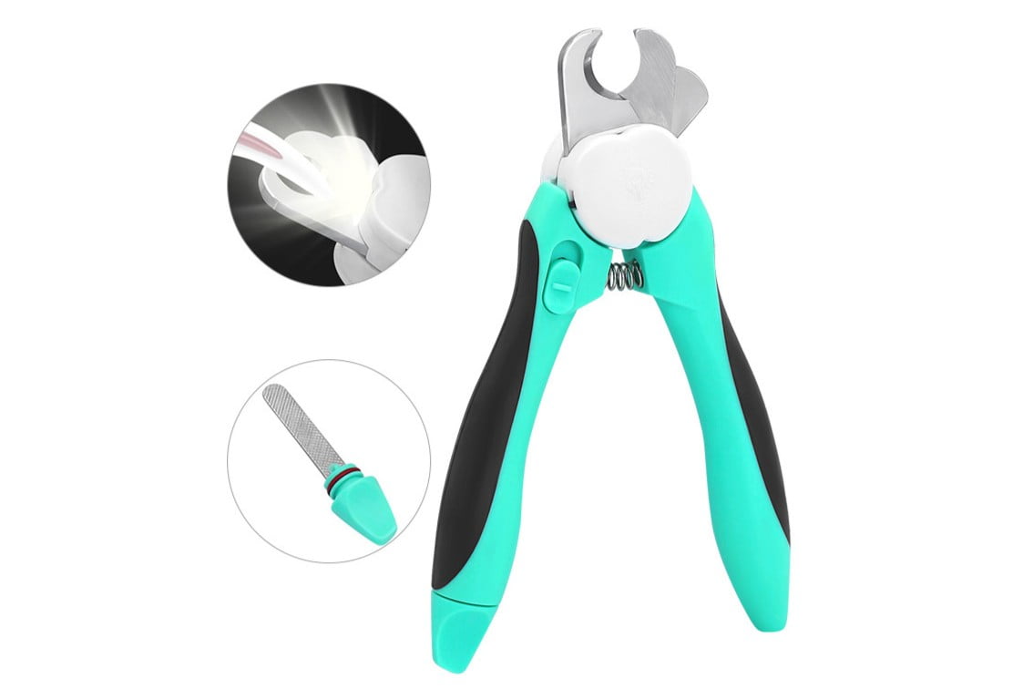 Dog nail clipper with LED light and nail trapper