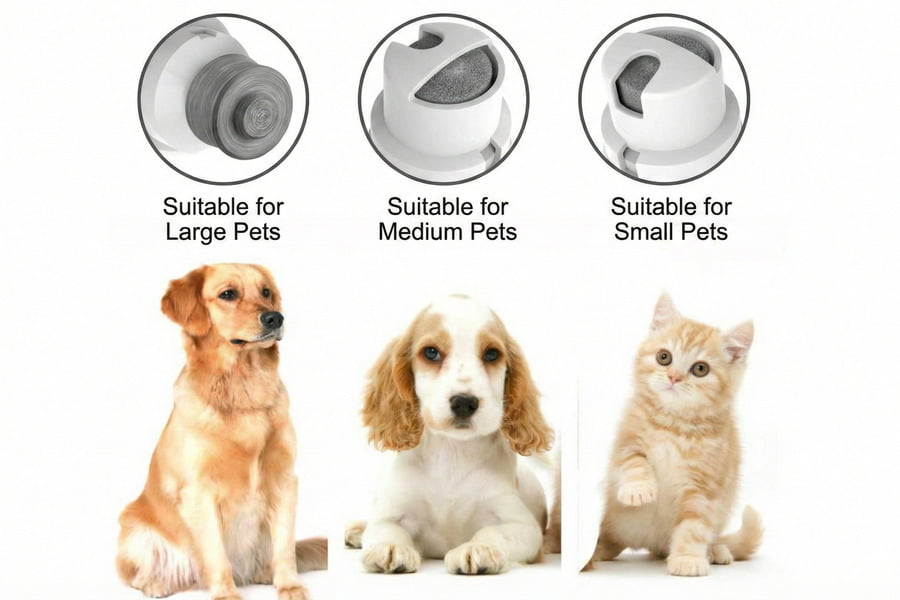 Pet nail grinder with ports for small, medium, and large dogs