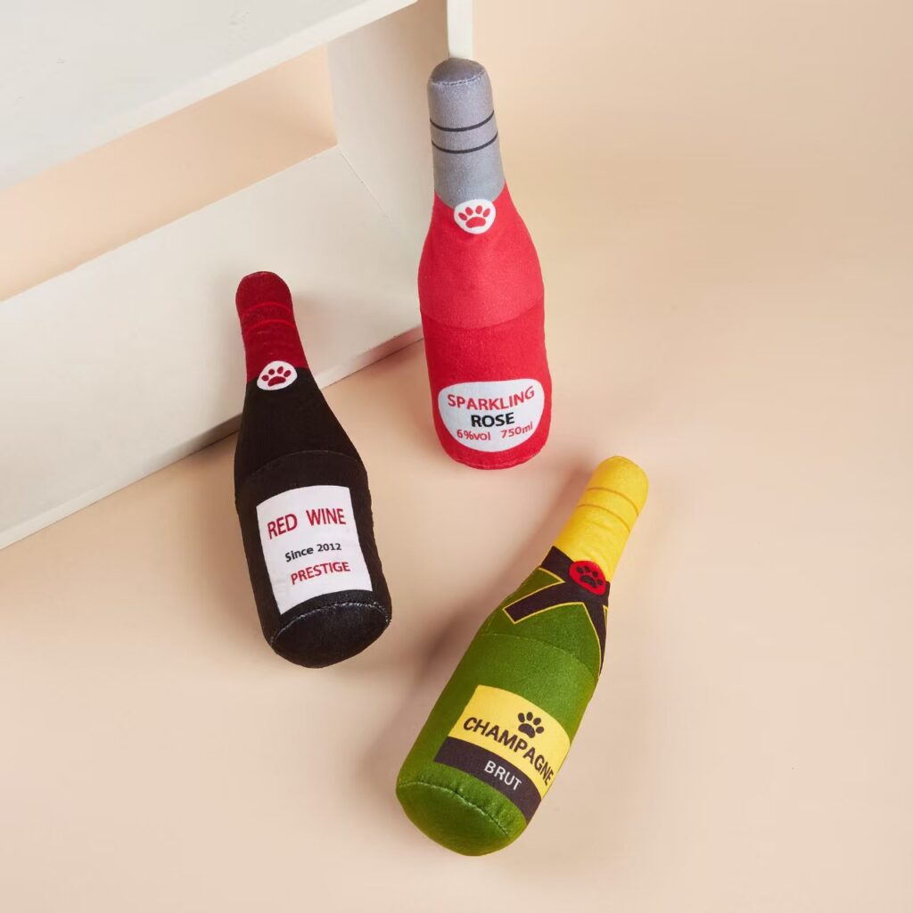 Wine Bottle Squeaky Crinkle Plush Dog Toy