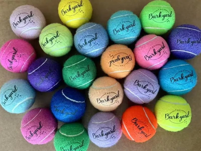 Custom logo printed on dog tennis balls in assorted colors