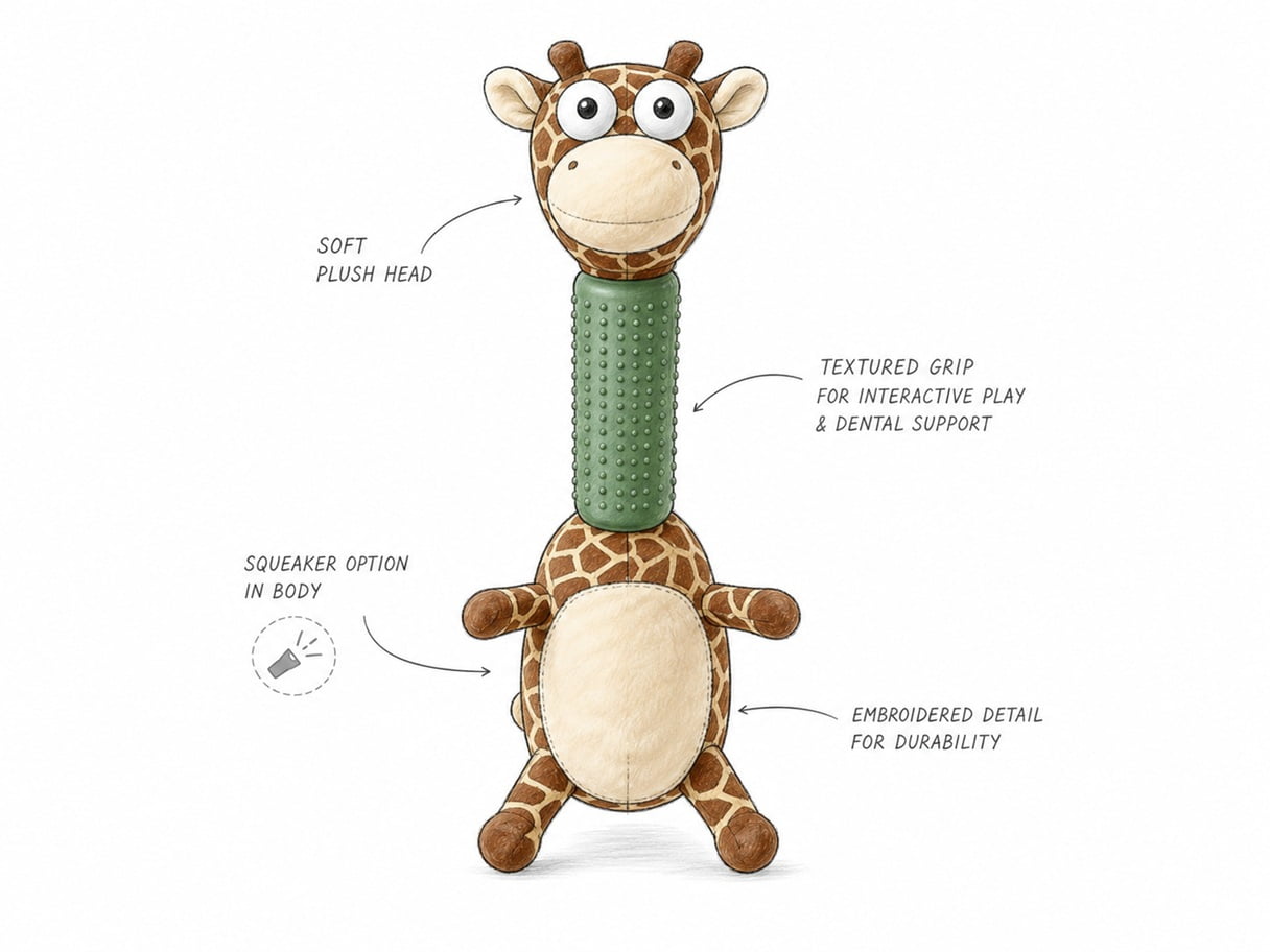 Design draft or reference image for a custom plush dog toy