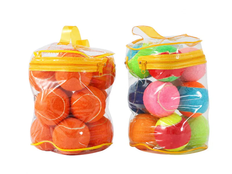 Dog tennis balls packed in clear reusable zipper bags