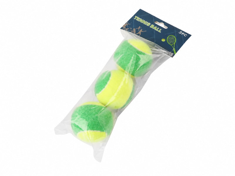 Three dog tennis balls in a clear poly bag with a header card