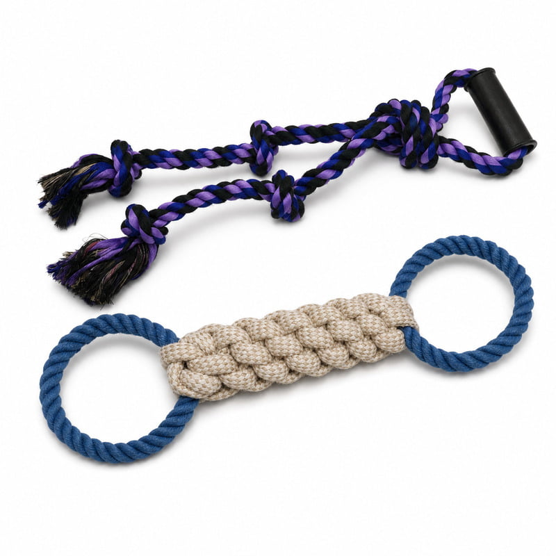 Rope tug dog toys with loop grips and pull-style configurations