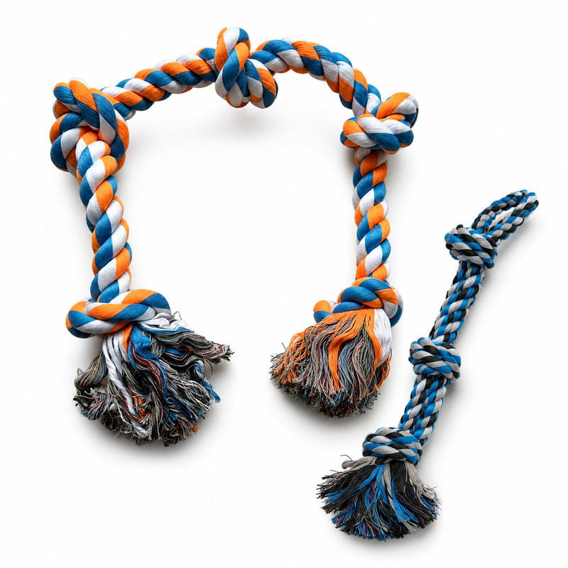 Braided and knotted rope dog toy styles