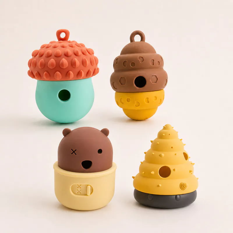 Silicone treat-dispensing dog toy with a treat-release opening
