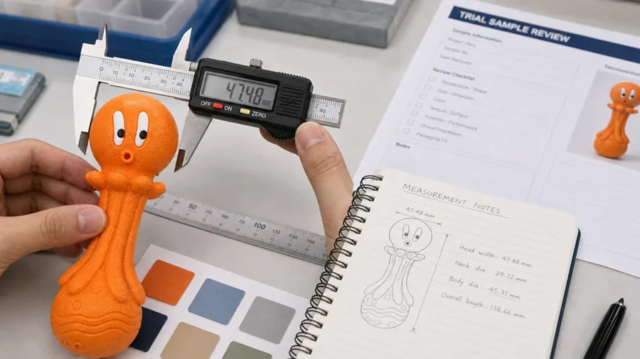 Trial sample review for custom molded dog toy project