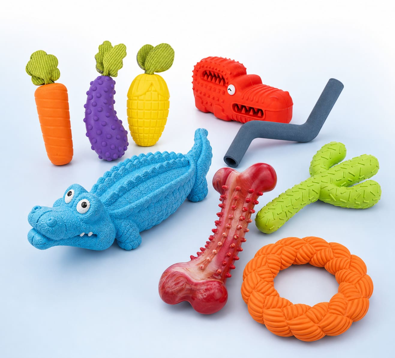 Wholesale rubber dog toys in assorted molded chew toy shapes
