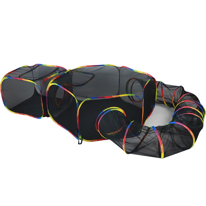 Cat tunnel combined with a tent and cube play structure