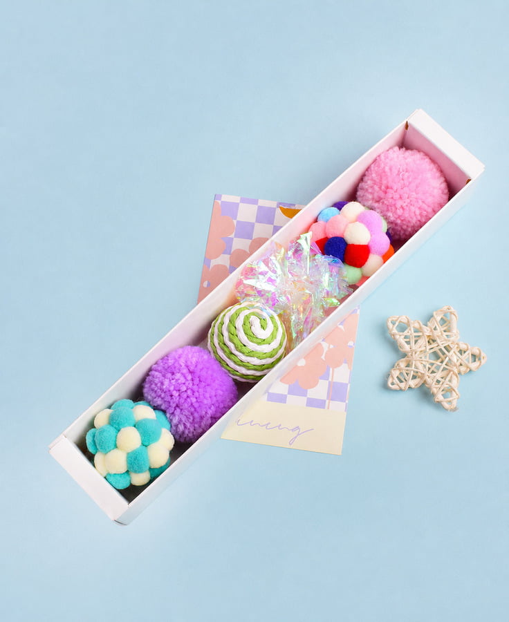 Gift box packaging for assorted cat ball toys