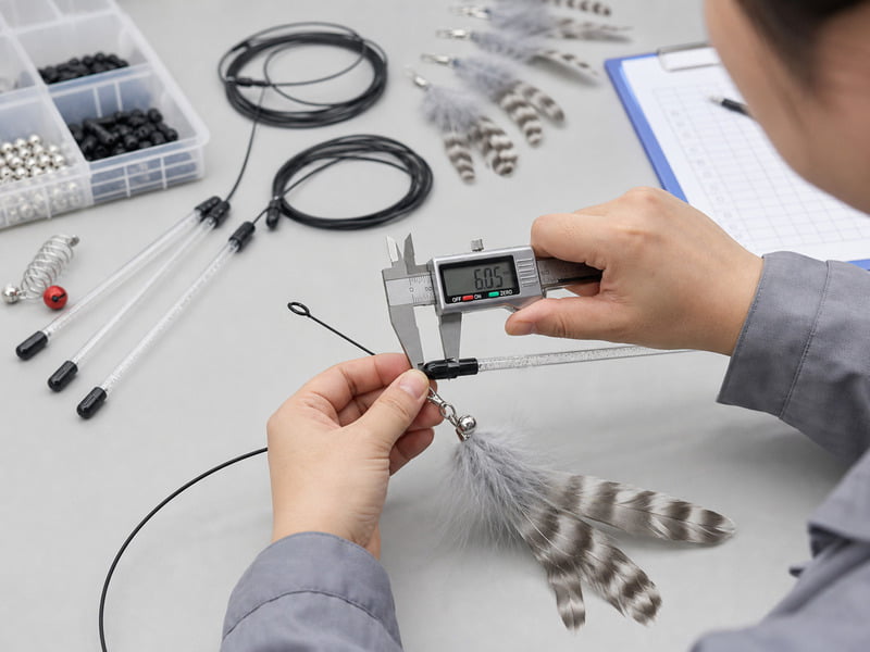 Quality inspection of an interactive cat wand connector using a digital caliper