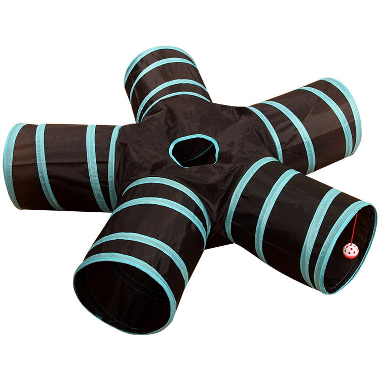 Multi-way collapsible cat tunnel with multiple connected openings