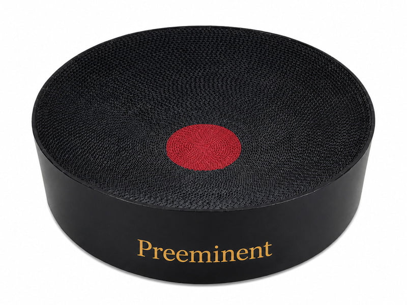 Private-label corrugated cat scratcher with a custom logo on the side panel