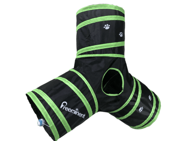 Private label cat tunnel with custom printed fabric and visible logo placement