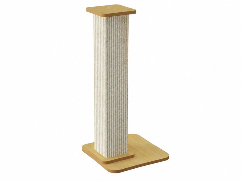Standalone sisal cat scratching post with a wood base and top plate