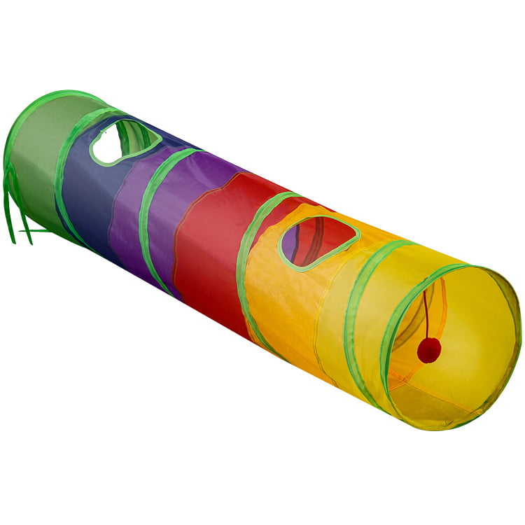 Straight collapsible cat tunnel with observation windows and contrasting trim