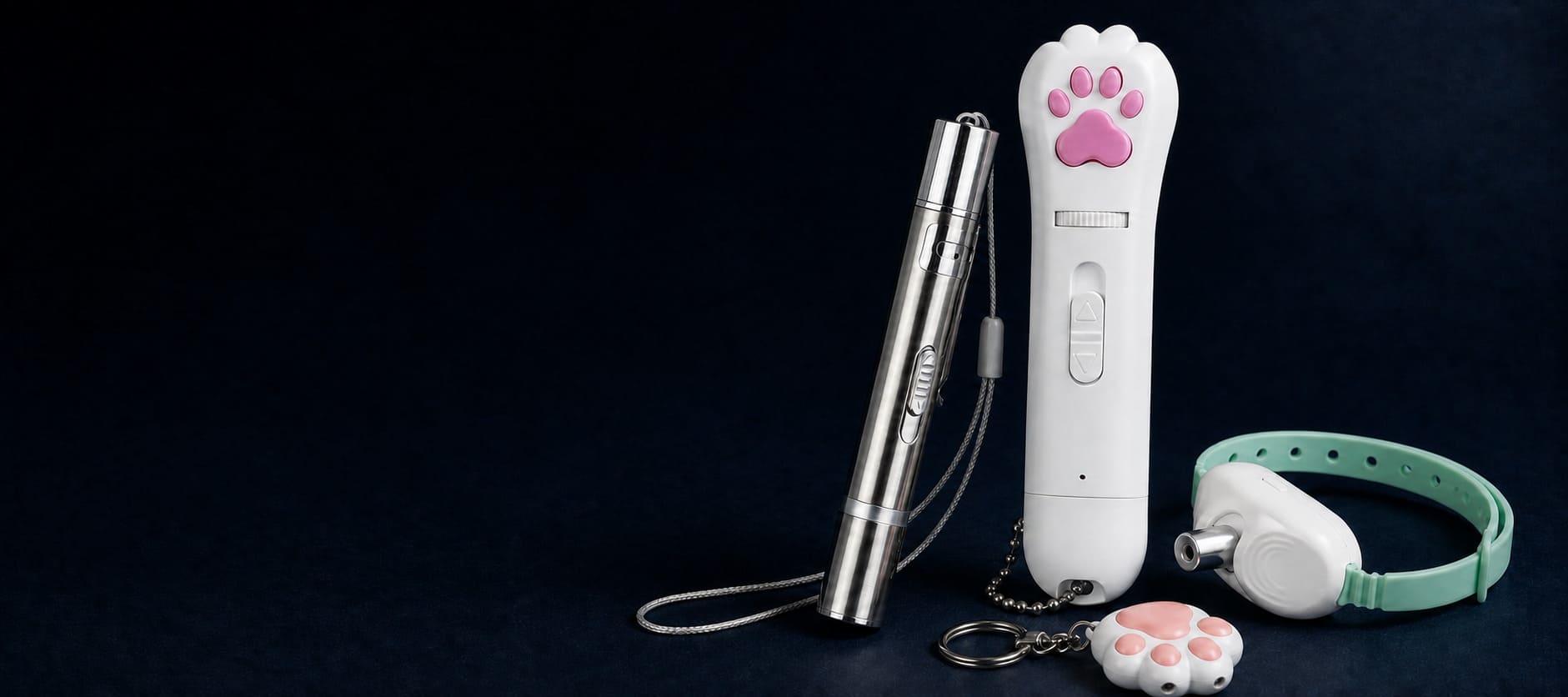 Wholesale cat laser toys featuring handheld laser pointers and a laser cat collar