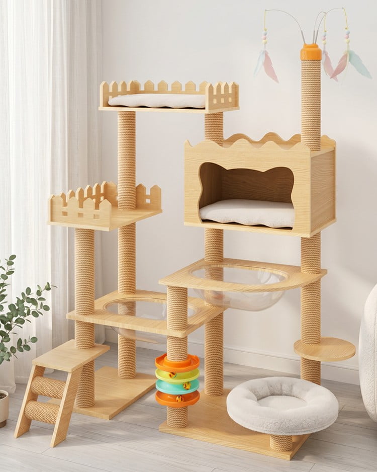 Wholesale cat tree styles in wood, plush and natural materials