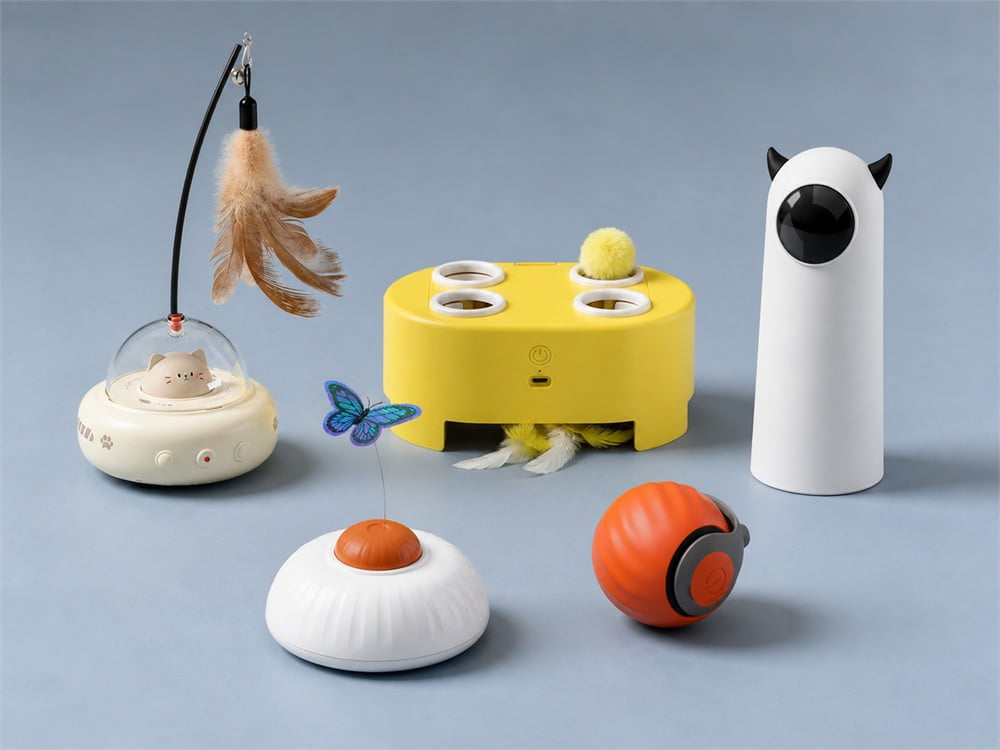 Assorted in-stock automatic cat toys available for wholesale orders