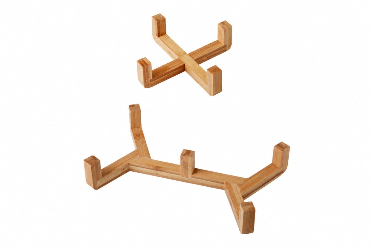 Single and double wooden stands for ceramic pet bowls